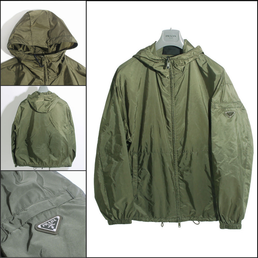 【PRADA】Triangle-logo hooded windbreaker jacket khaki