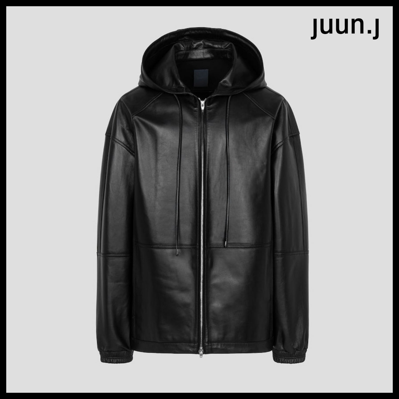 【JUUN.J】Leather Hood Zip-Up Jumper Black