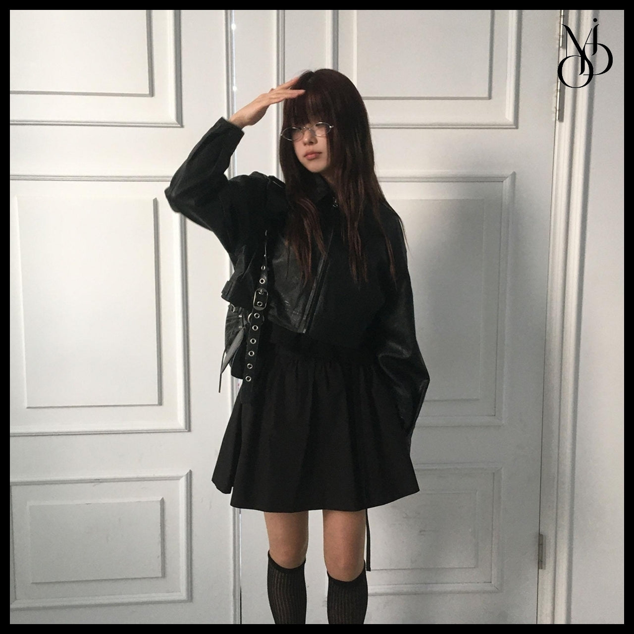 【MODIMOOD】Single Collar Half Crop Leather Jacket 3 Colors