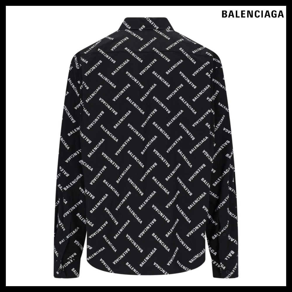 【BALENCIAGA】Allover Logo Printed Long-Sleeved Shirt