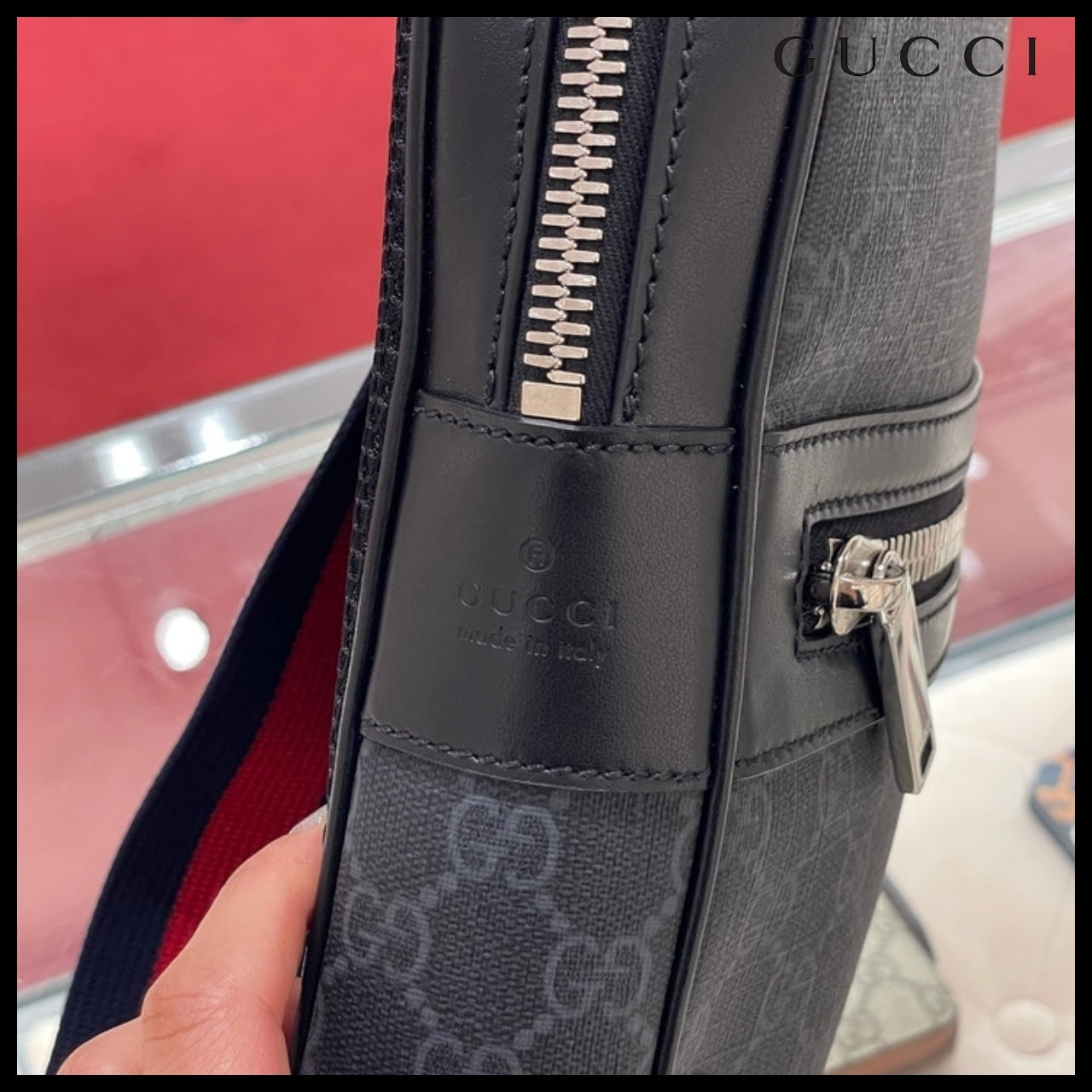 【GUCCI】GG Supreme Canvas Web Strap Backpack Crossbody Bag