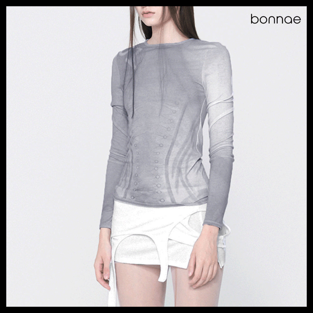【Bonnae】Women's Corset Graphic Top - Gray