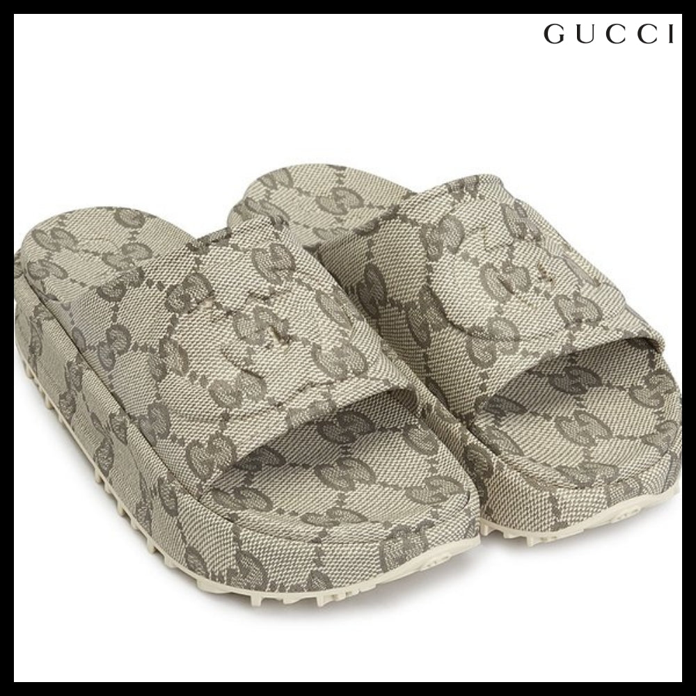 【GUCCI】Interlocking GEmbossedLogoMen'sSlippers BeigeEbony
