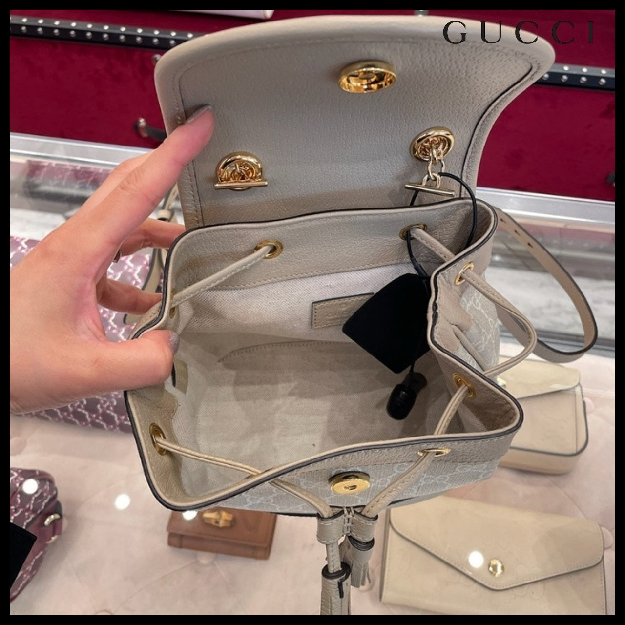 【GUCCI】GG Ophidia Supreme Canvas Mini Backpack Beige White