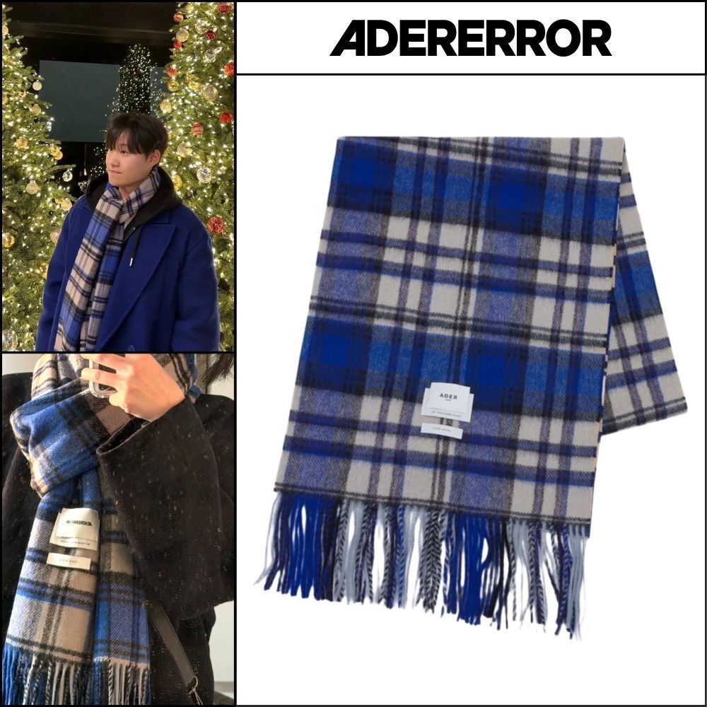 【ADERERROR】Revint Plaid Muffler Z-Blue