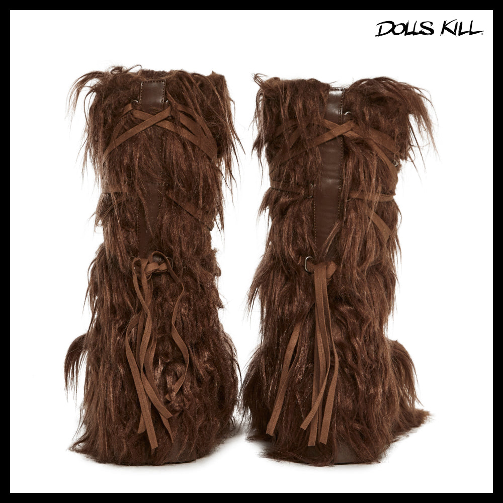 ◆DOLLS KILL◆DARKER WAVS Warp Faux Fur Boots Brown