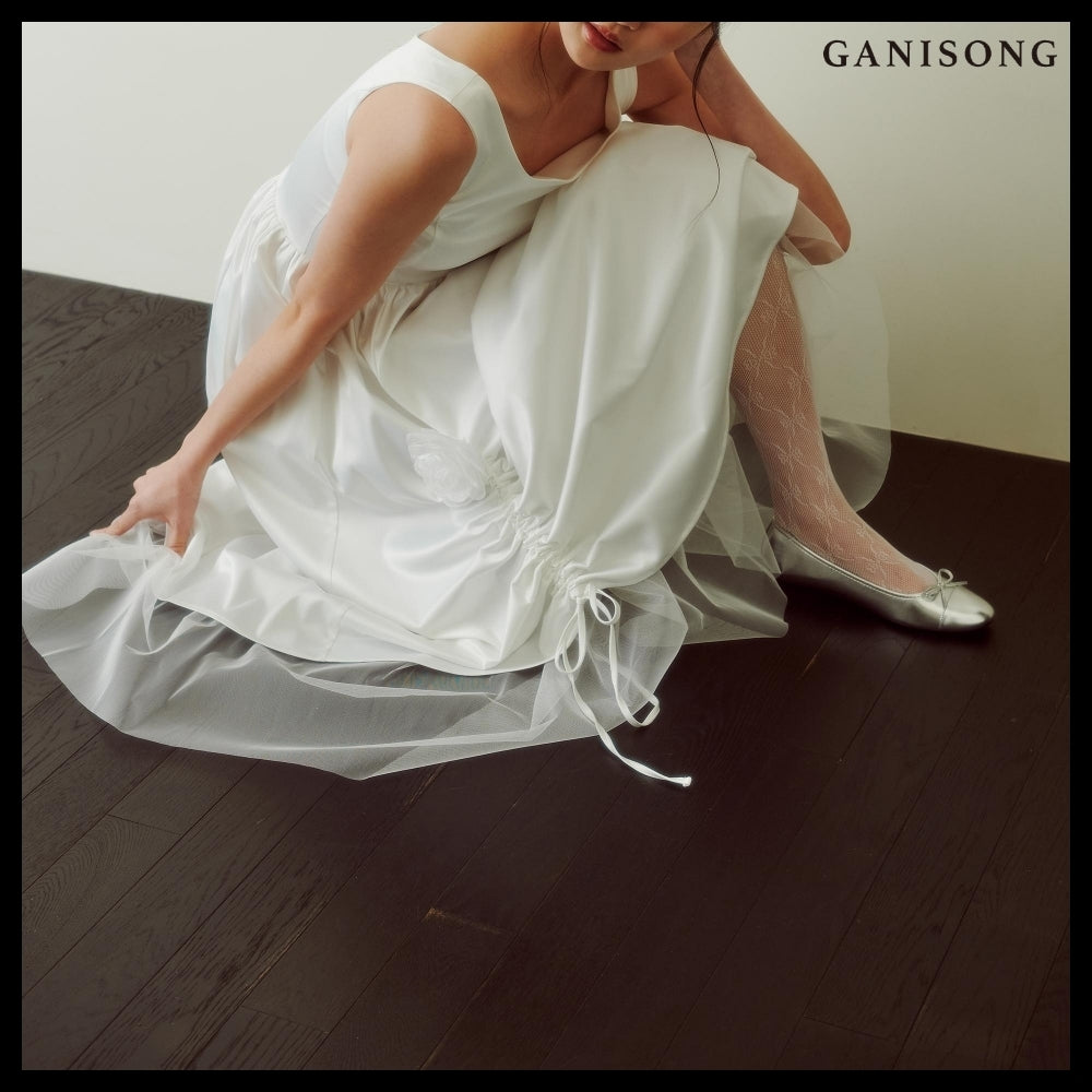 【GANISONG】Bridal Rosy Bow Dress White