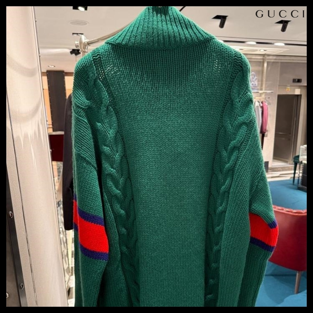【GUCCI】Web Stripe Wool Knit Bomber Jacket Yard