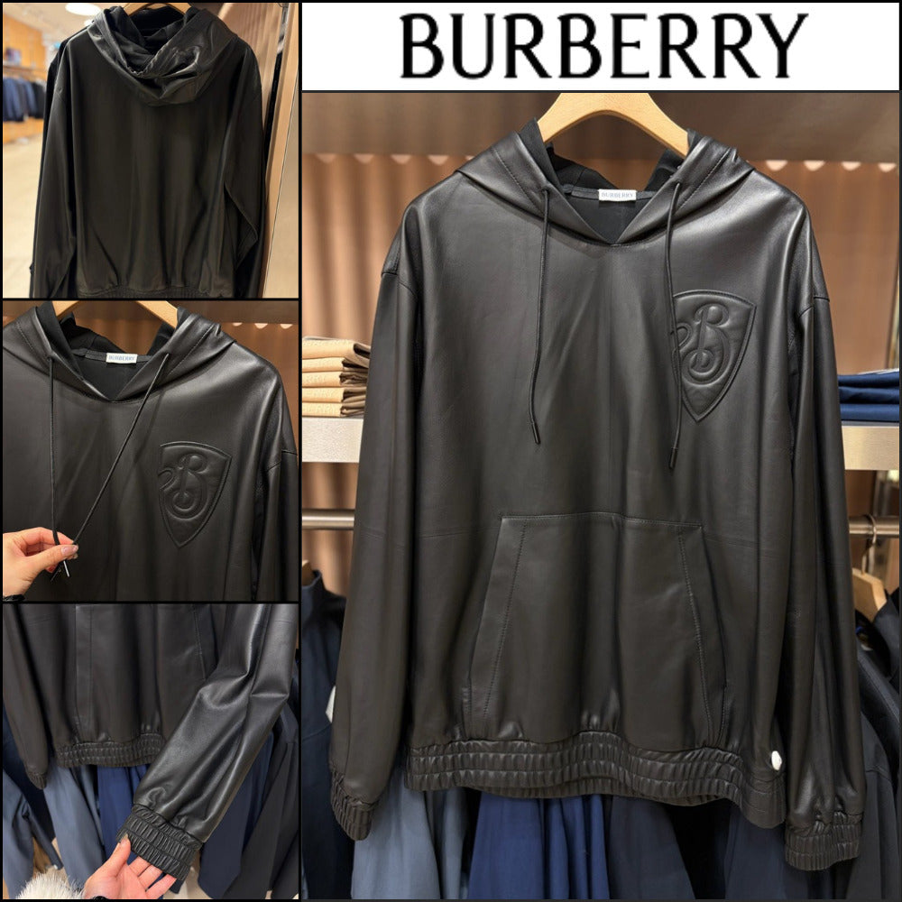【Burberry】B Shield Lambskin Hooded T-Shirt Black