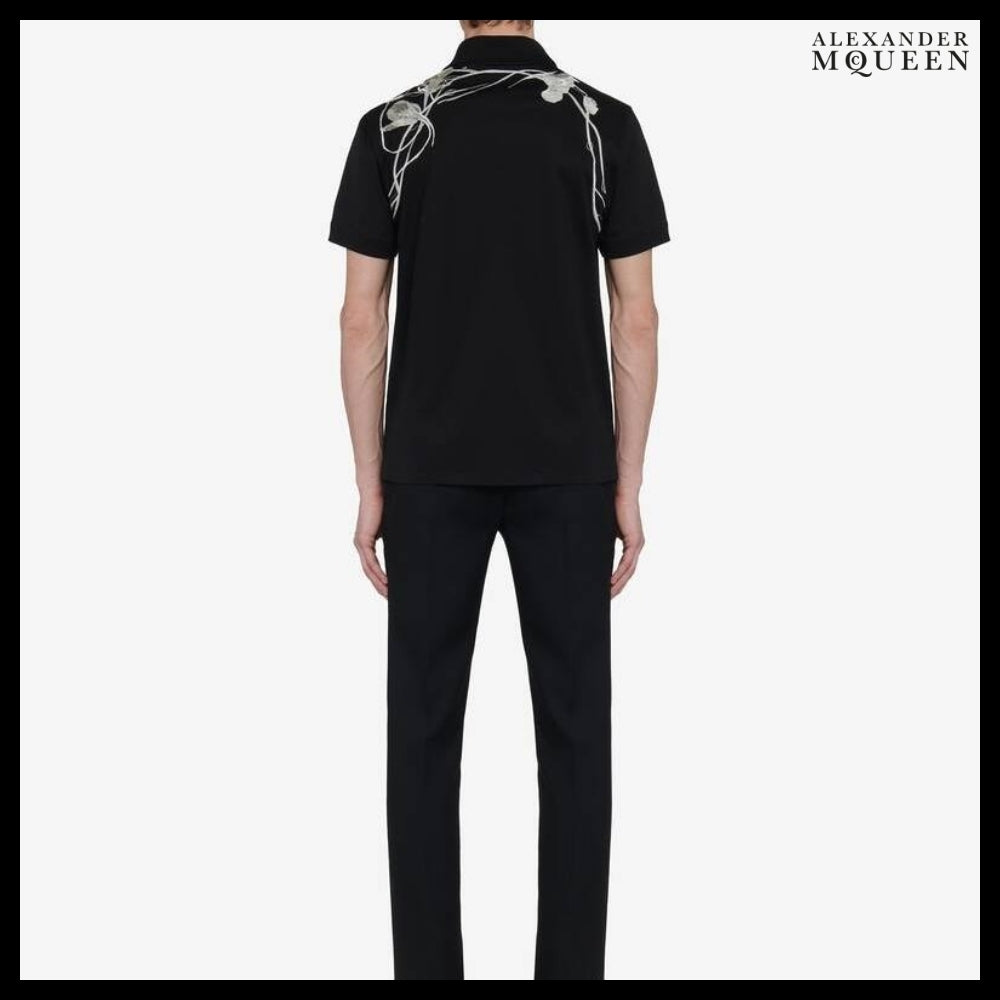 【Alexander Mcqueen】Pressed Flower Harness Polo Shirt Black