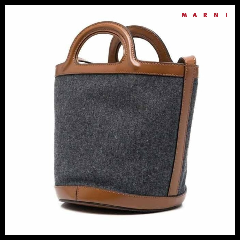 【MARNI】Felt Logo Mini Bucket Bag Dark Grey Mocha Women's