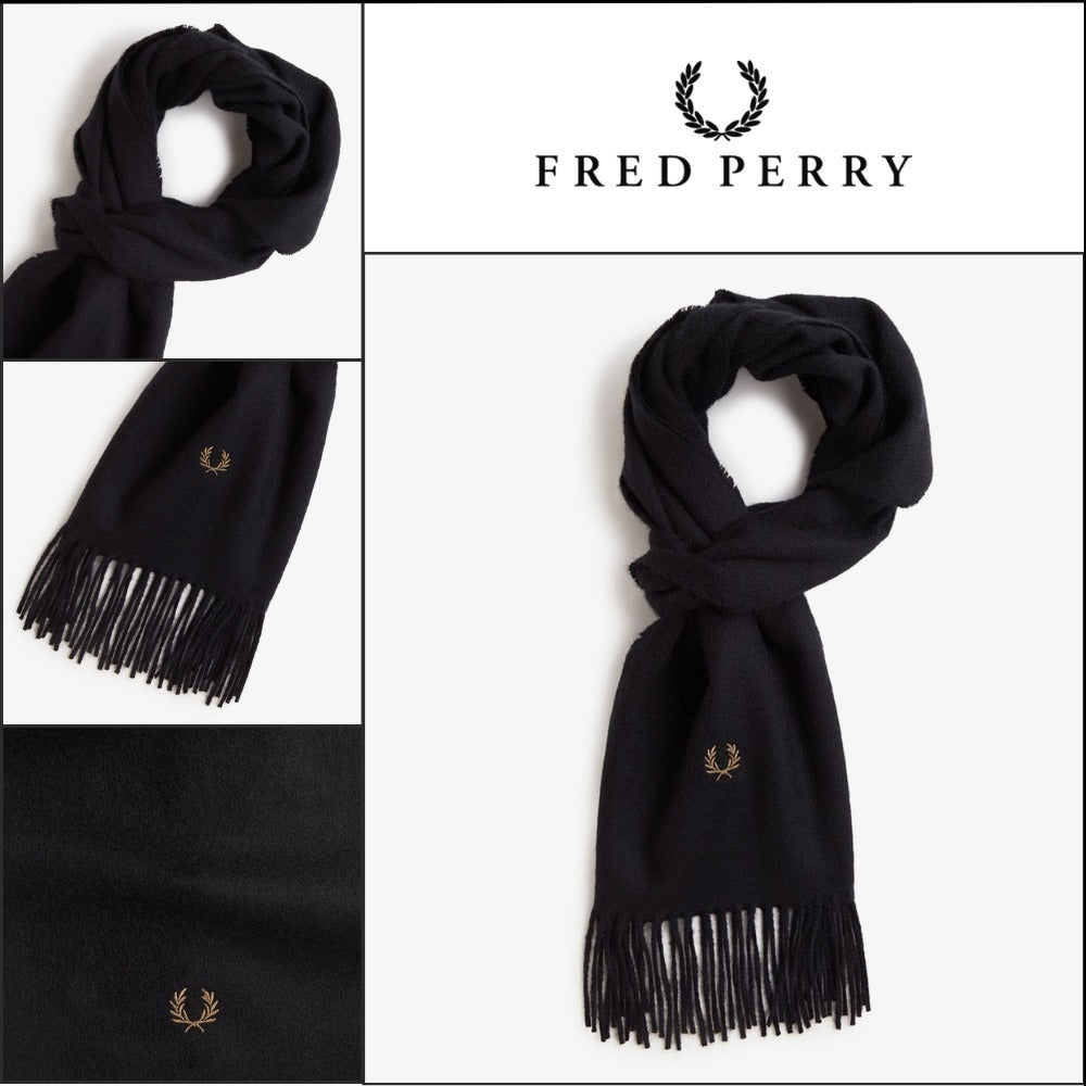 【FRED PERRY】ラムウール スカーフ ブラック P11