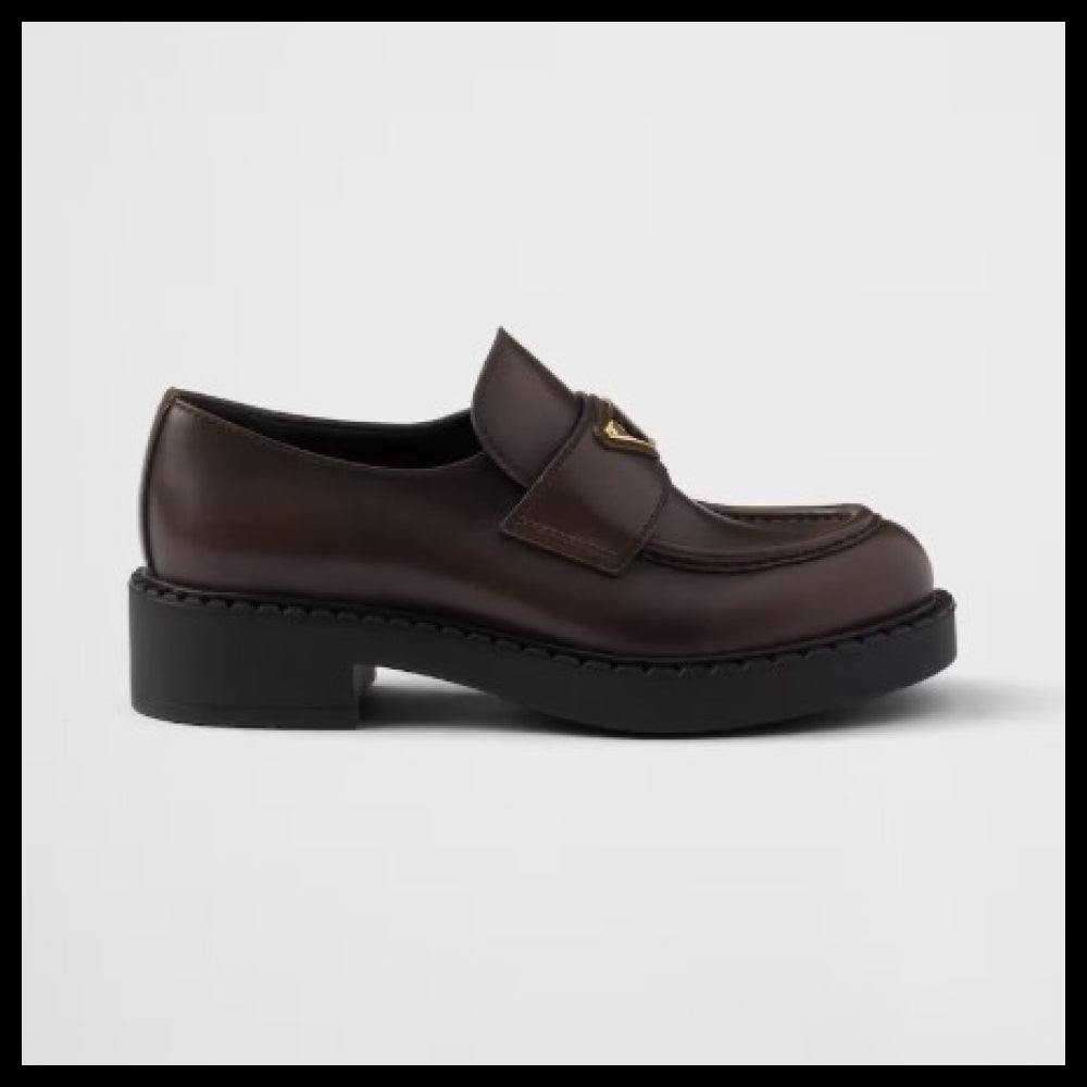 【PRADA】Chocolate Leather Loafers F0003
