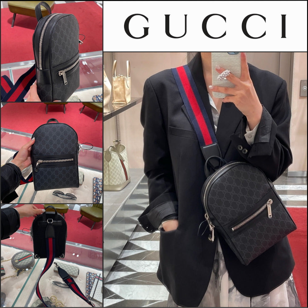 【GUCCI】GG Supreme Canvas Web Strap Backpack Crossbody Bag