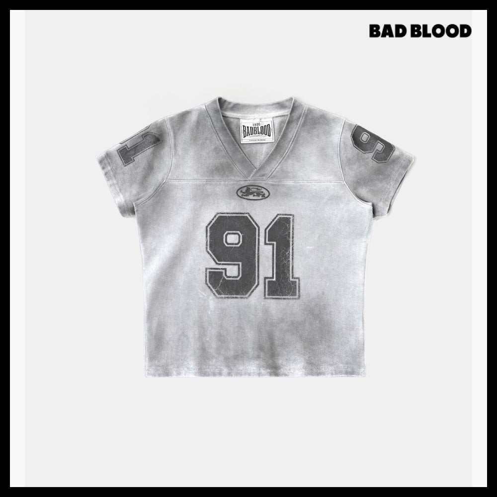 【BADBLOOD】91 Crack Print V Neck T Shirt 2colors