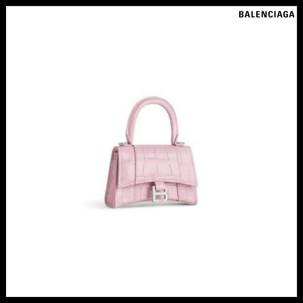 【BALENCIAGA】Hourglass Mini Handbag With Chain Crocodile