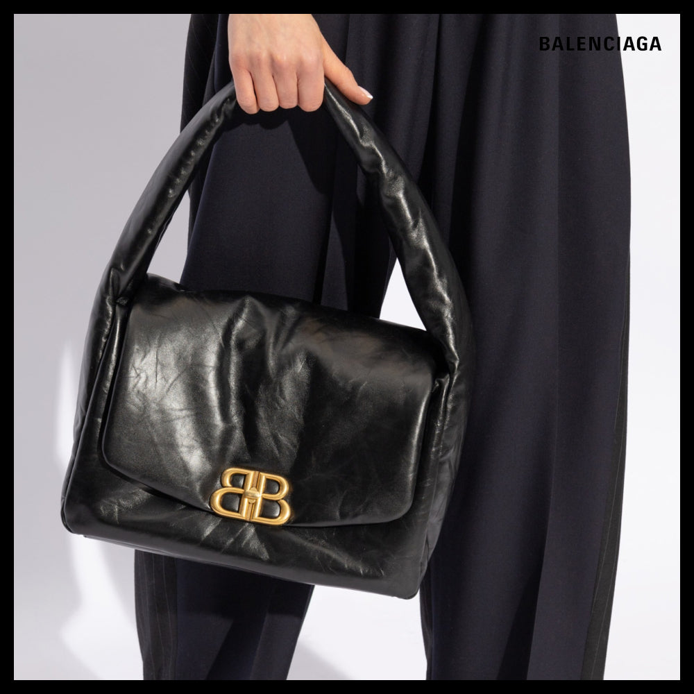 【BALENCIAGA】Monaco Black Leather Sling M Shoulder Bag