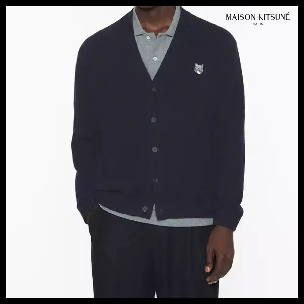 【MAISON KITSUNE】FW25 Men Fox Head Lambswool Cardigan