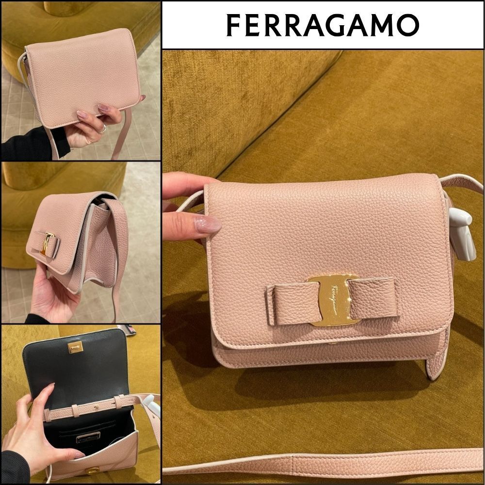 【FERRAGAMO】BOW RIBBON GRAIN LEATHER FLAP CROSSBODY BAG