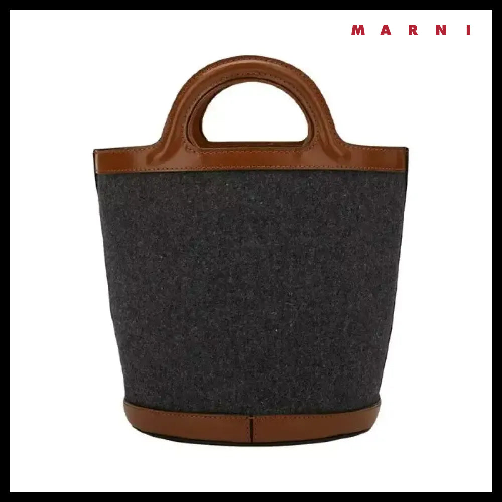 【MARNI】Women’s Logo Dark Grey Mocha Bucket Bag logo