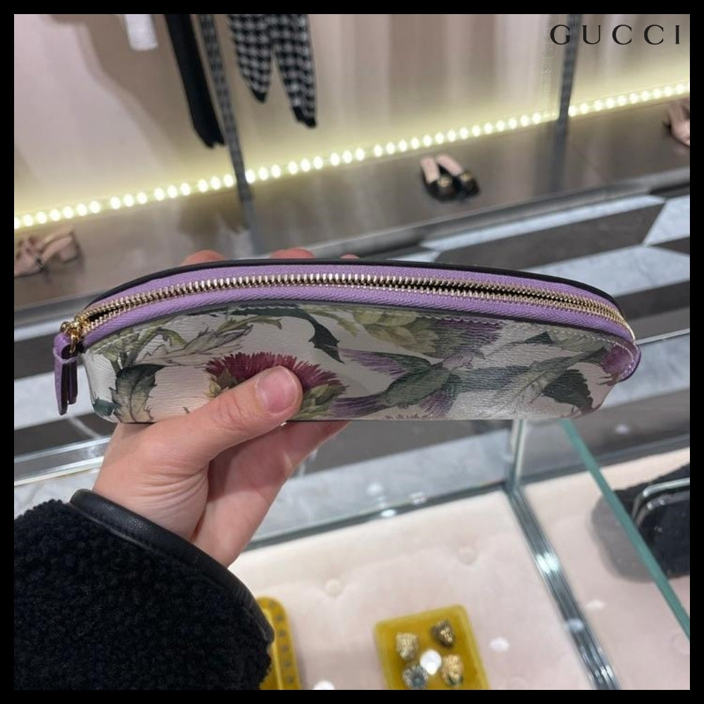 【GUCCI】Flower Leather Logo Pencil Case VIOLET MULTI
