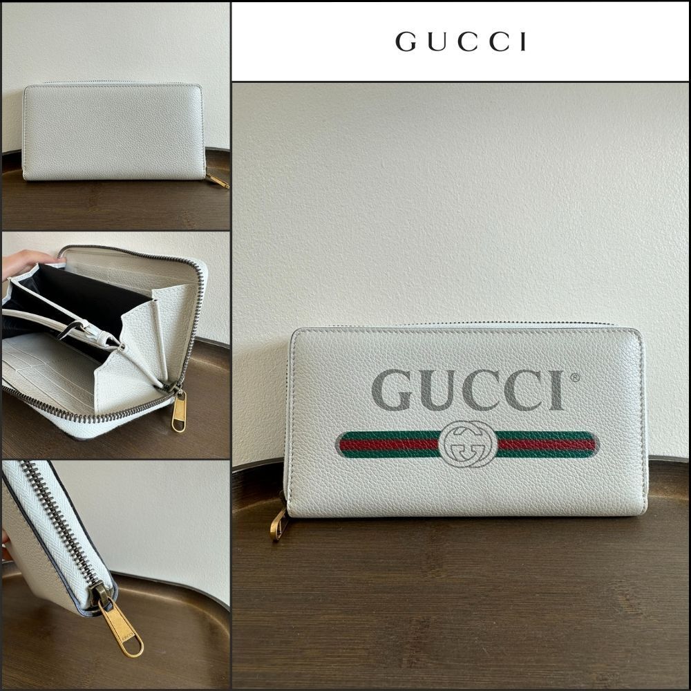 【GUCCI】Vintage Logo Print Leather Zip-Around Long Wallet