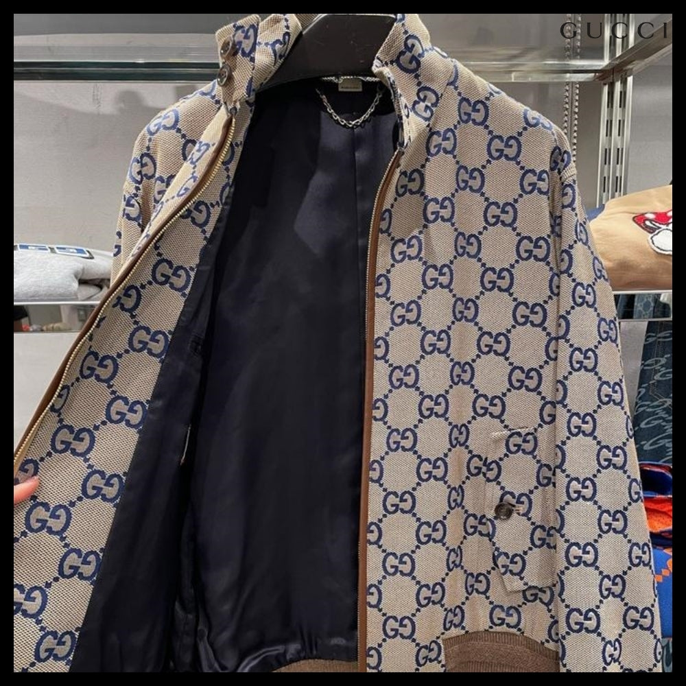 【GUCCI】GG Canvas Cotton Blend Blouson Jacket Beige Blue