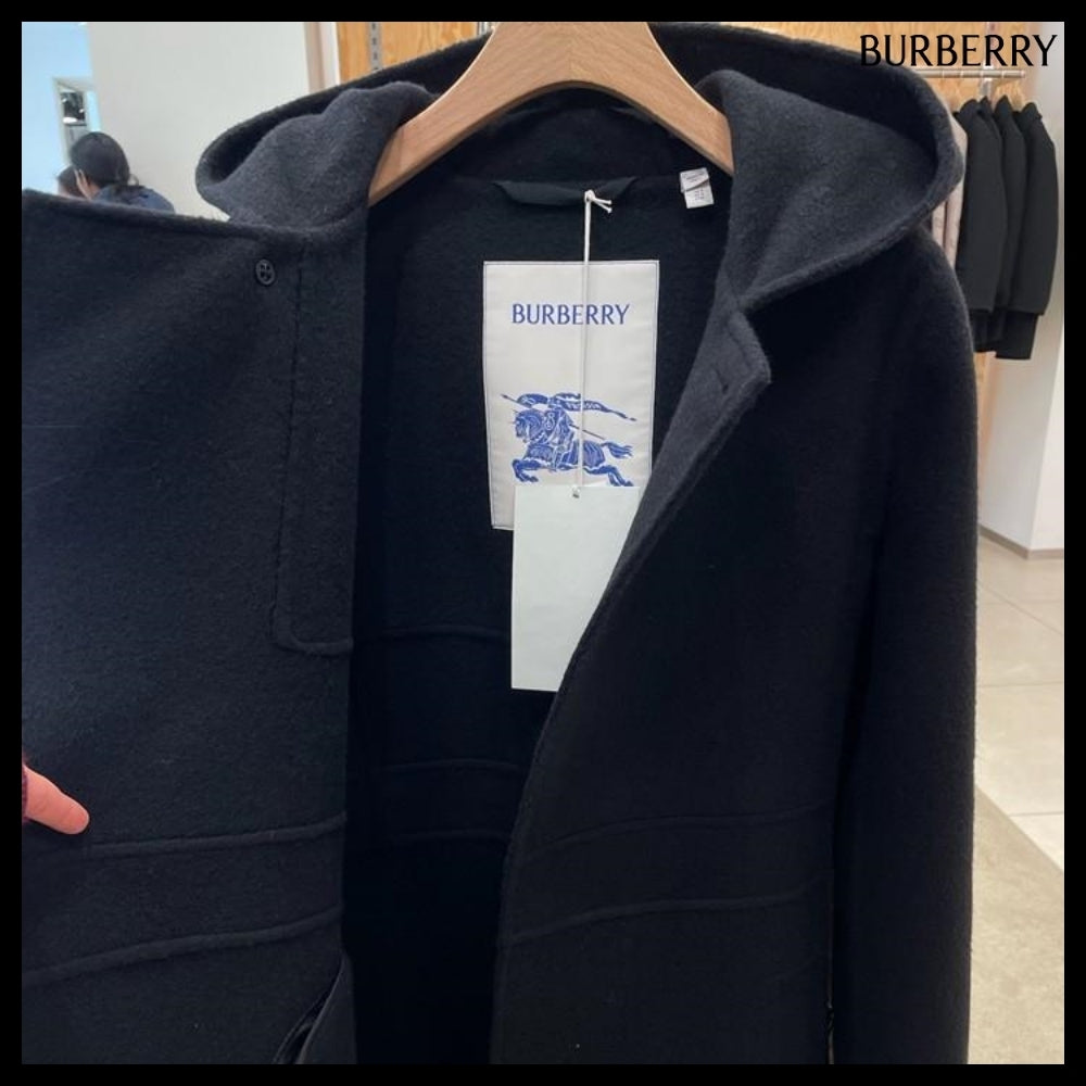 【Burberry】Women's Belted Wool Cashmere Hooded Coat Black