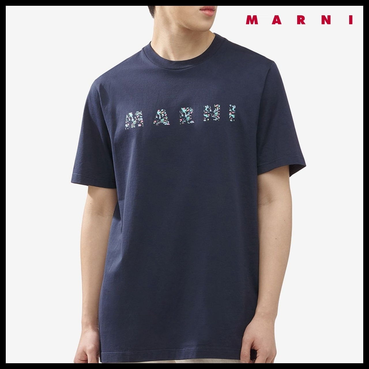 【MARNI】Logo Short Sleeve T-Shirt - Blue Black