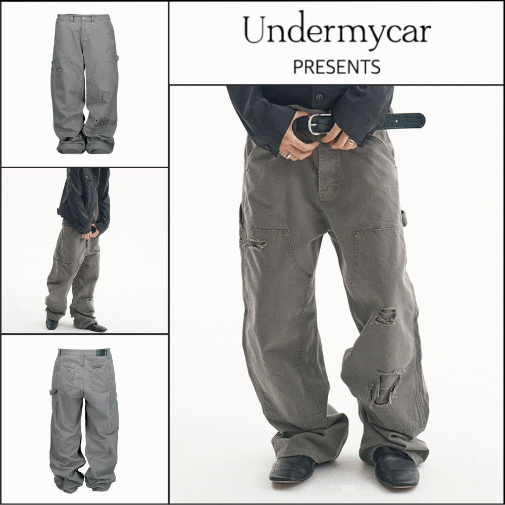 【Undermycar】Army Canvas Carpenter Pants Khaki Gray