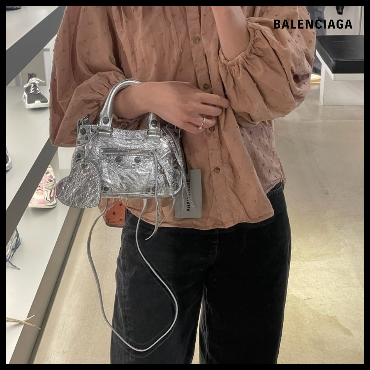 【BALENCIAGA】Neo Cagole Metallic Mini Tote Shoulder Bag
