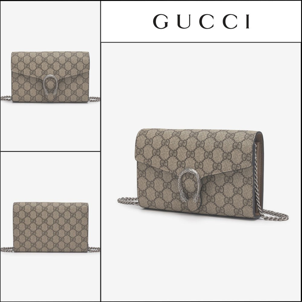 【GUCCI】GG Supreme Chain Wallet Beige:Ebony
