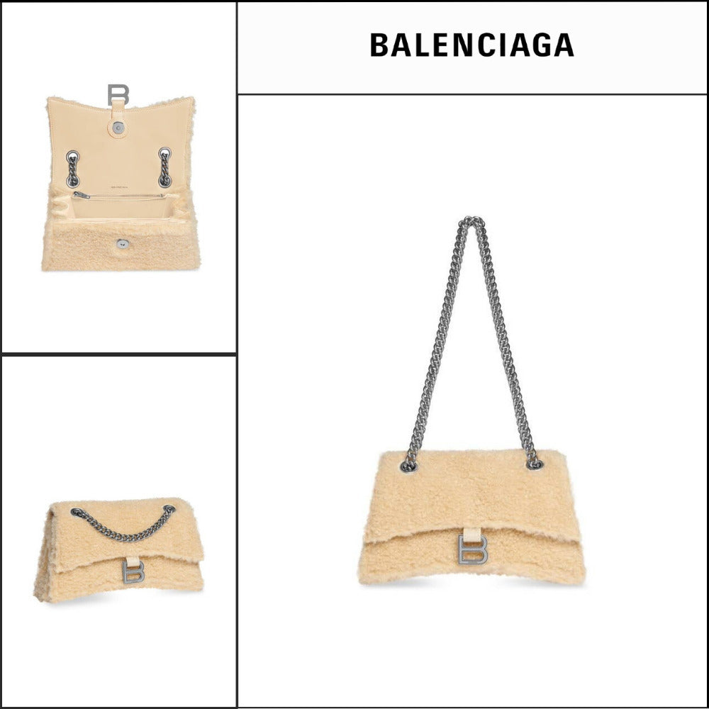 【BALENCIAGA】Crush Small Chain Bag Shearling Beige