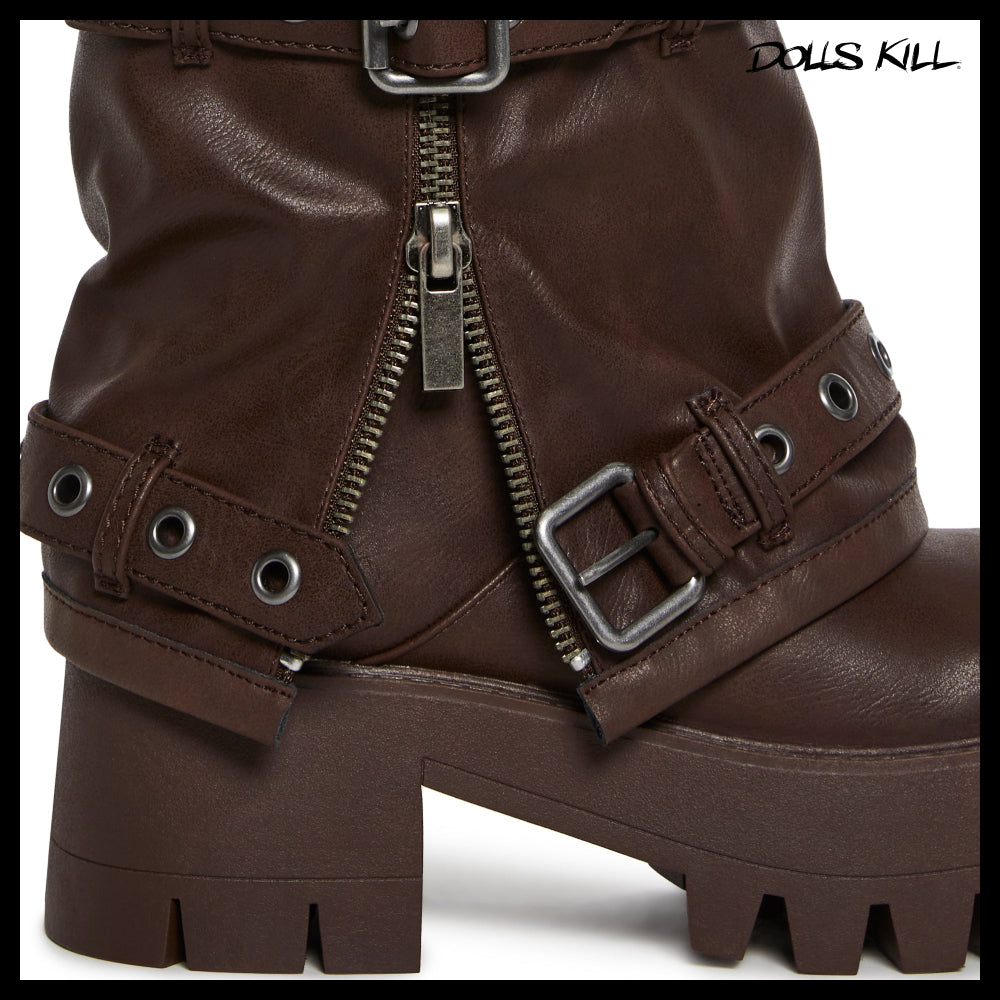◆DOLLS KILL◆DARKER WAVS Warp Combat Boots Brown