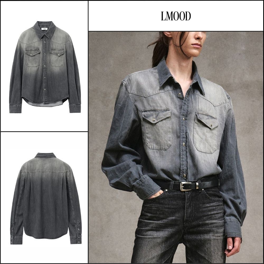 【LMOOD】Terry Denim Shirt Silver Black