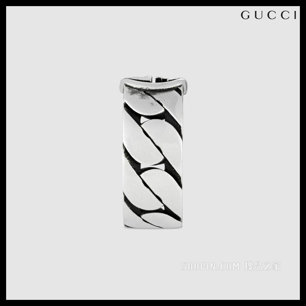 【GUCCI】Interlocking G Sterling Chain Wide Ring Silver