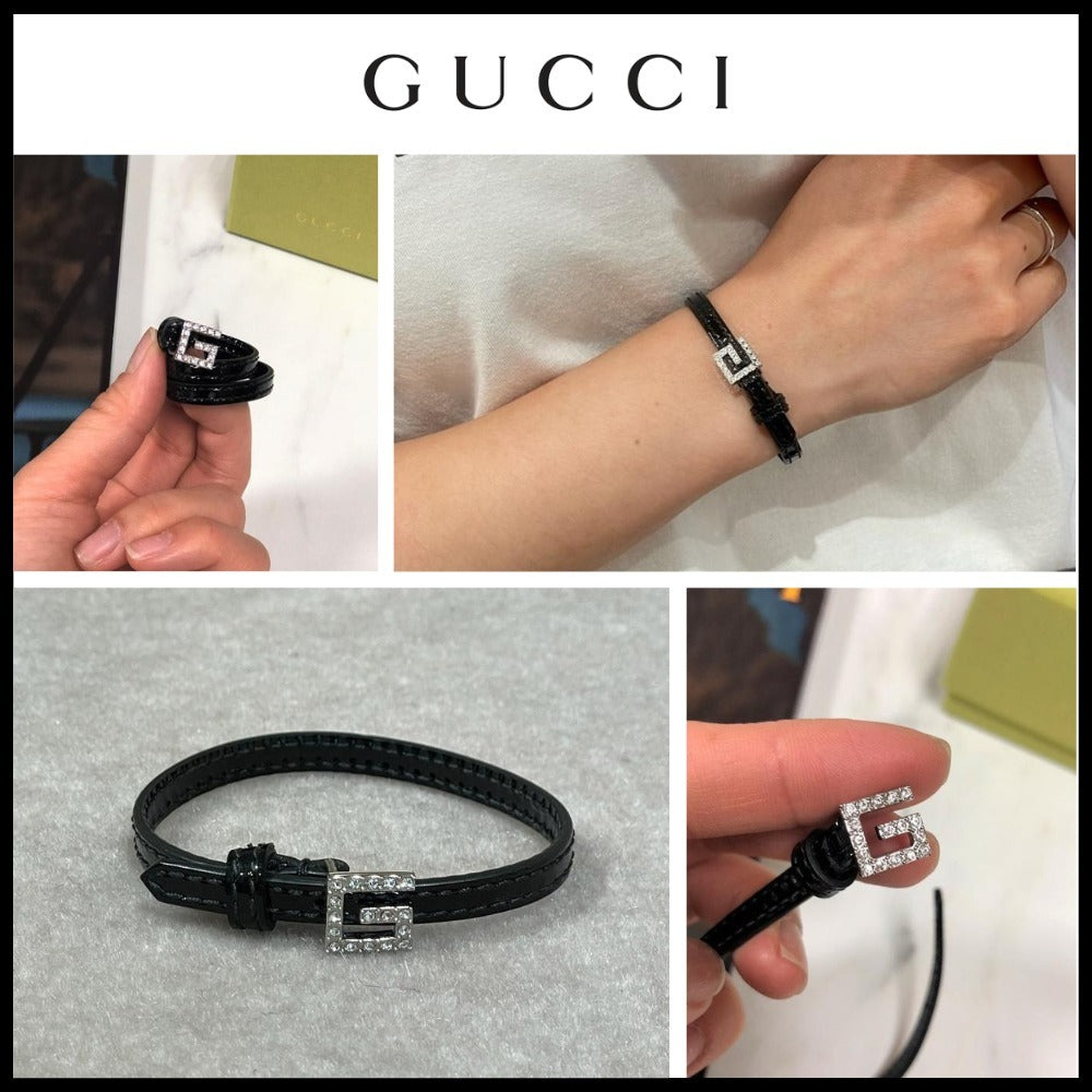 【GUCCI】 レディース レザー ブレスレット ブラック