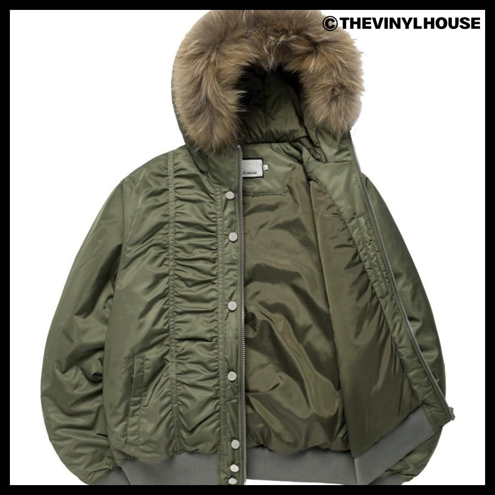 【THEVINYLHOUSE】Fur hooded MA-1 jacket Khaki