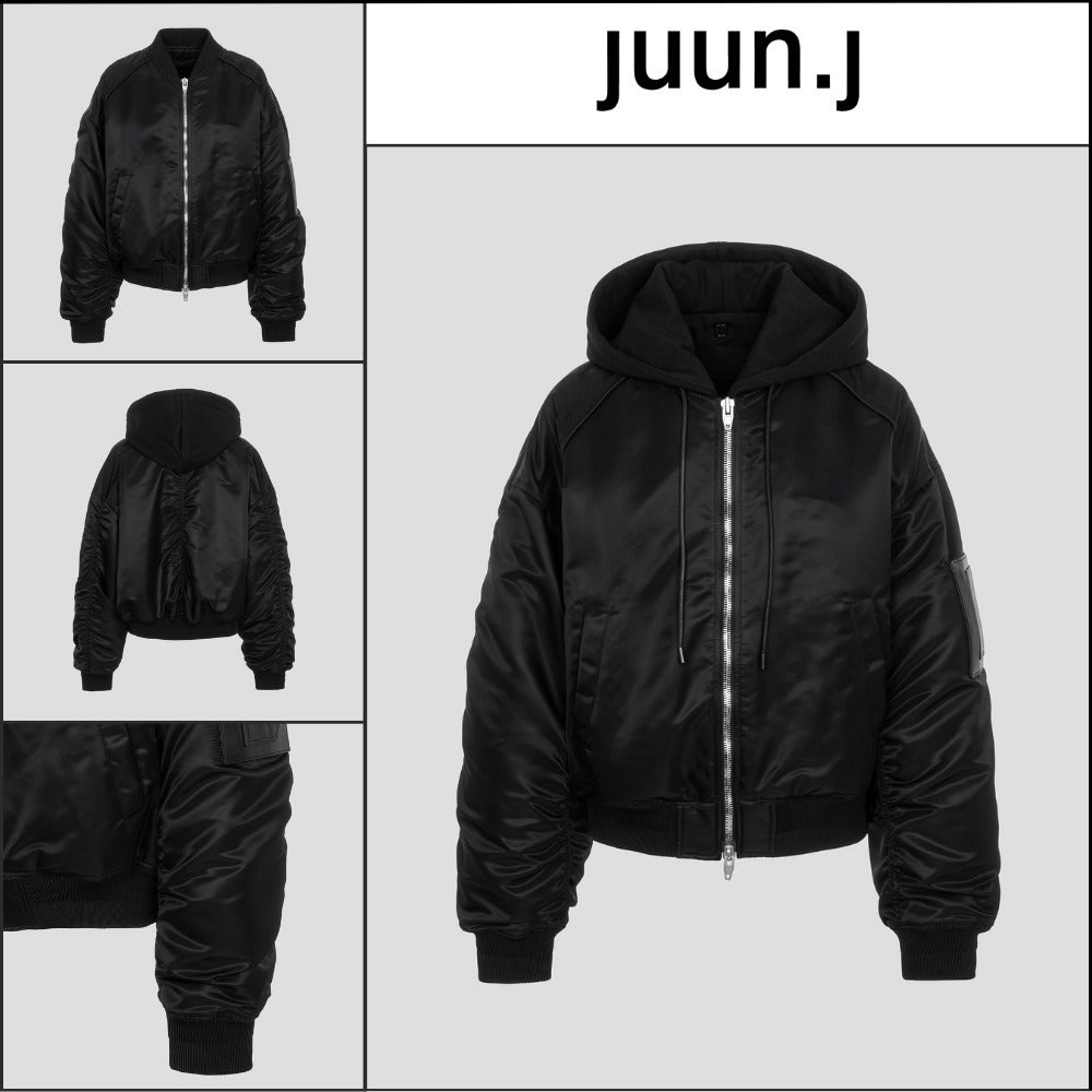 【JUUN.J】Detachable Sleeve Detail Hood Jumper Black