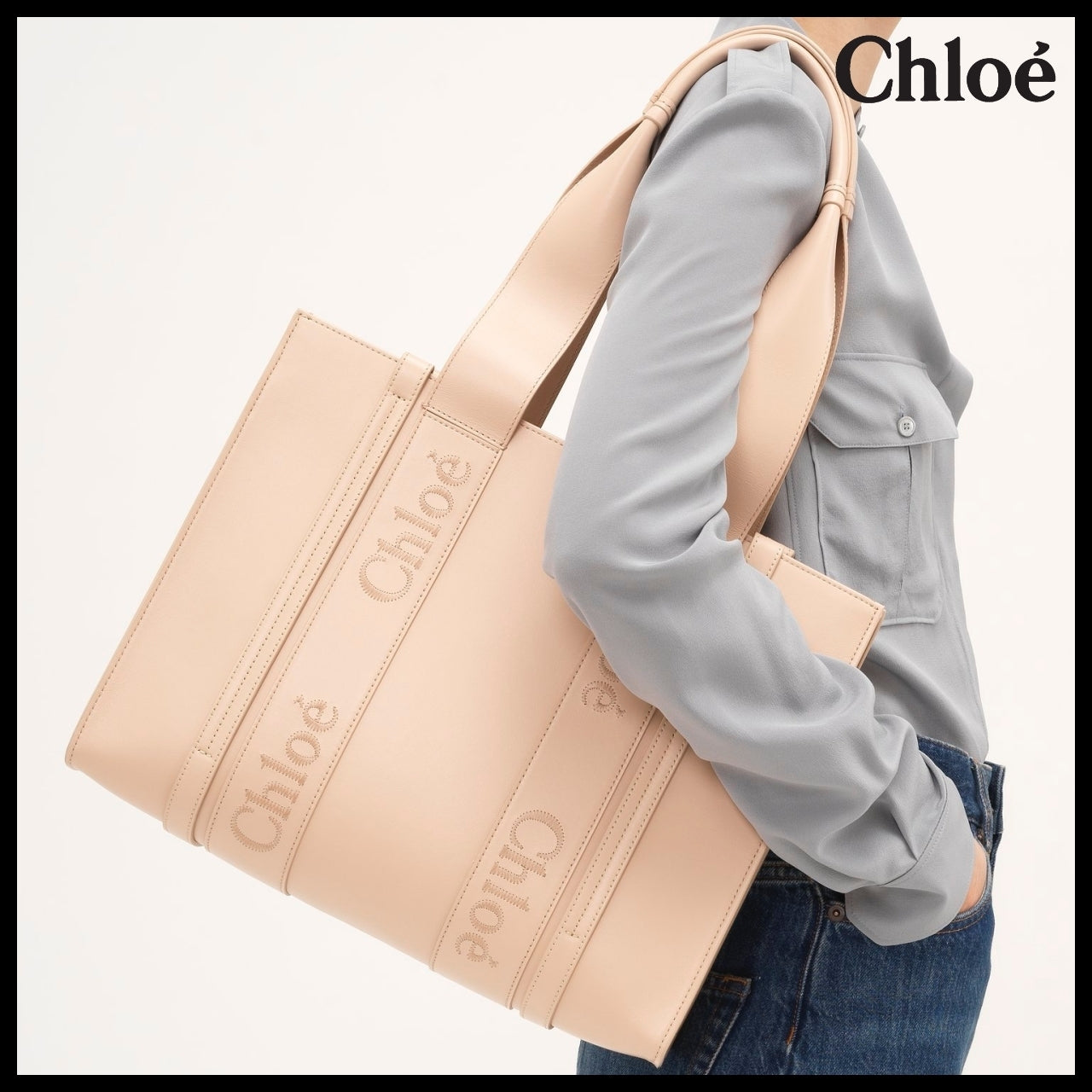 【Chloe】Woody Medium Tote Bag Cement Pink
