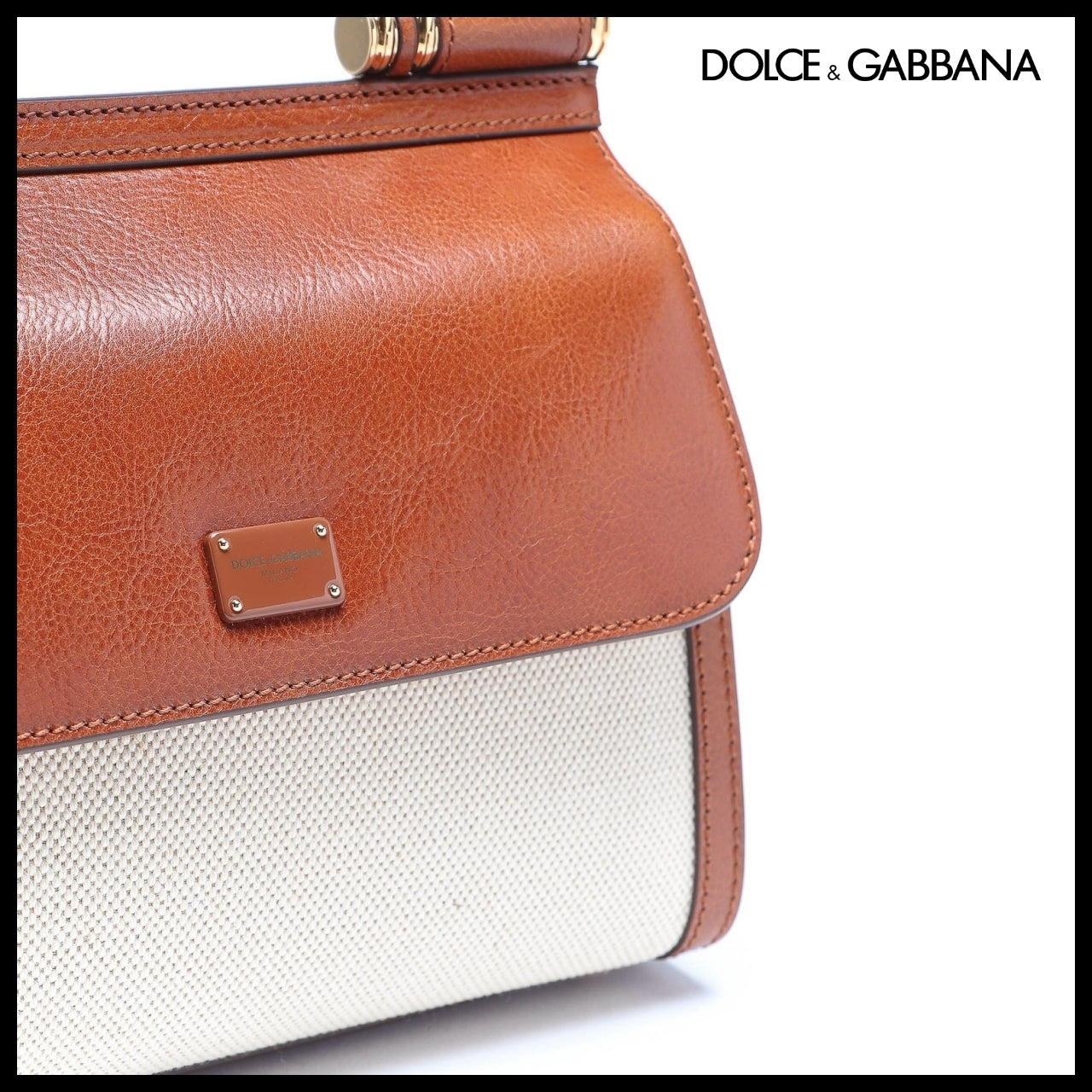 【Dolce & Gabbana】M Sicily 58 Bag Canvas Cowhide Natural