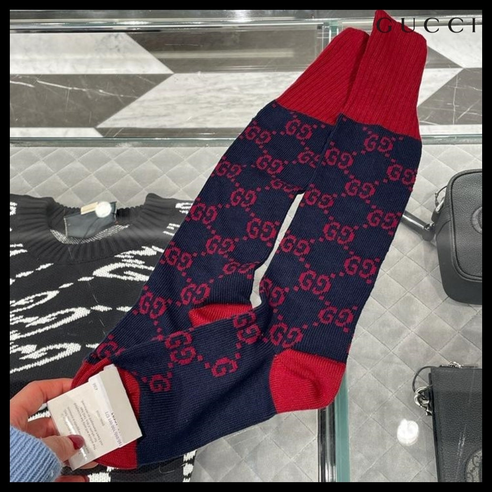 【GUCCI】 GG ツートーン コットンブレンド ロングソックス