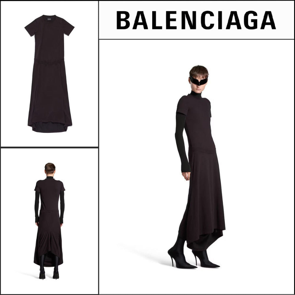 【BALENCIAGA】Patched T-Shirt Dress Black