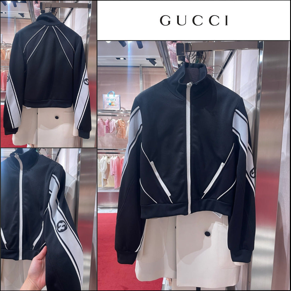 【GUCCI】Interlocking Embroidered Light Felted Cotton Zip-Up