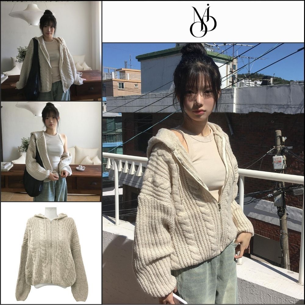【MODIMOOD】Susu Cable Knit Zip-Up 7 Colors