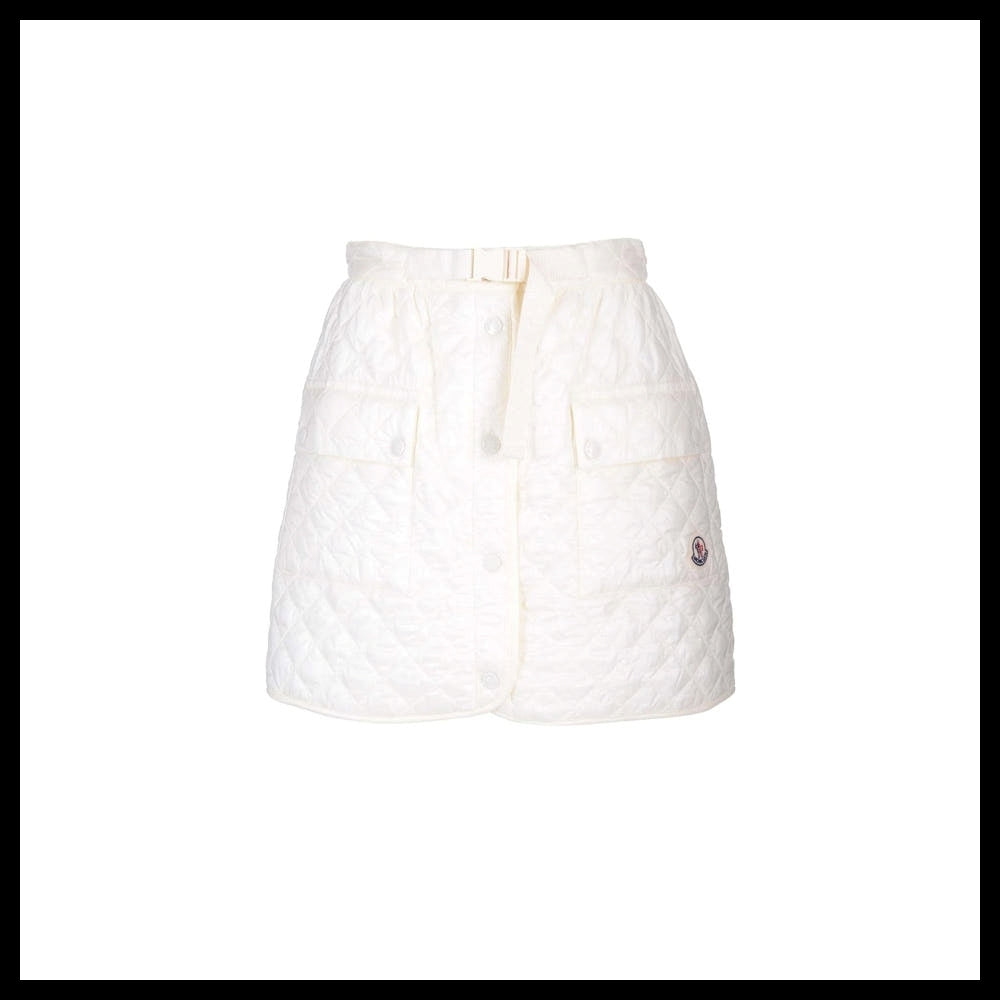 【MONCLER】Logo Quilted Mini Skirt Ivory Women