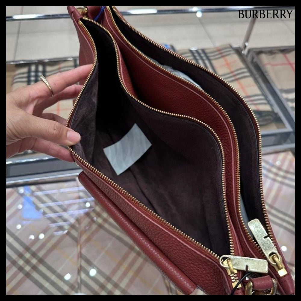【Burberry】Shield Twin Leather Medium Messenger Bag Rust
