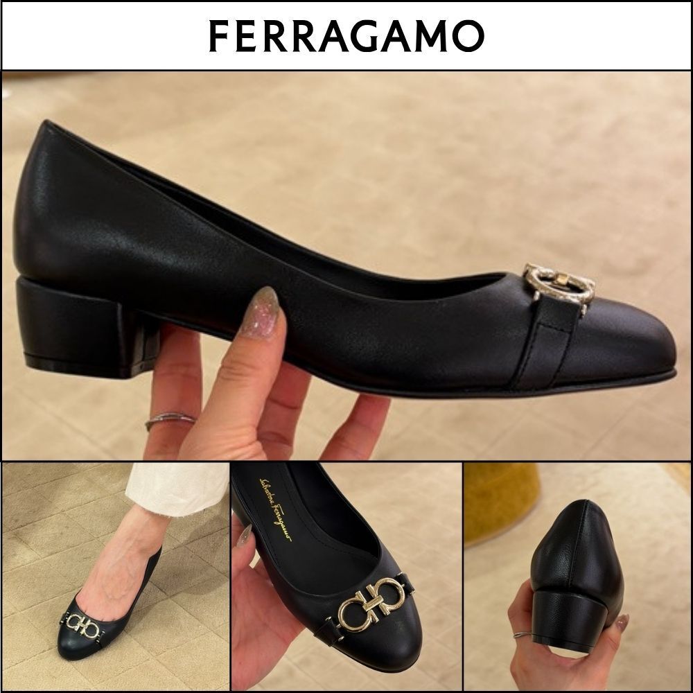 【FERRAGAMO】GARDA 30 NEW GANCINI LEATHER PUMPS BLACK