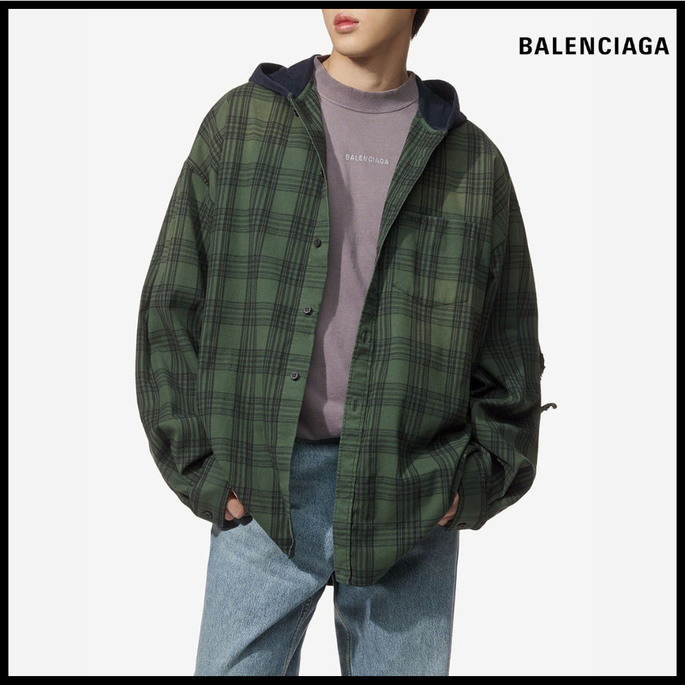【BALENCIAGA】Oversized Hooded Shirt Green