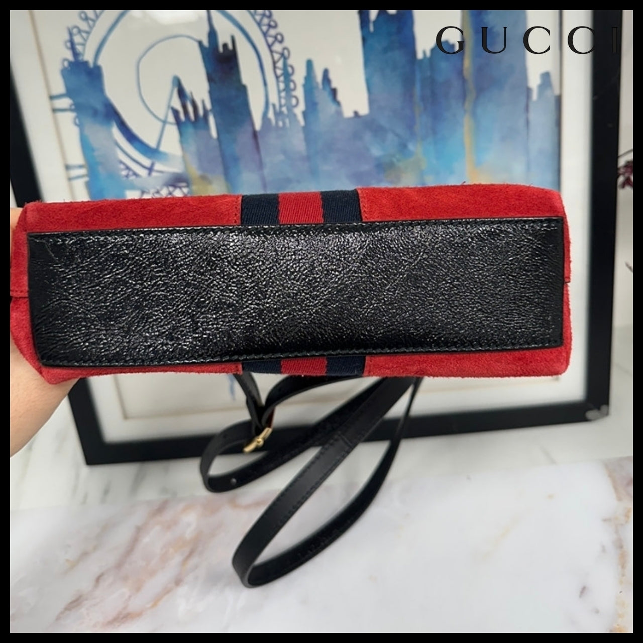 【GUCCI】Ophidia GG Suede Half-Moon Shoulder Bag RED